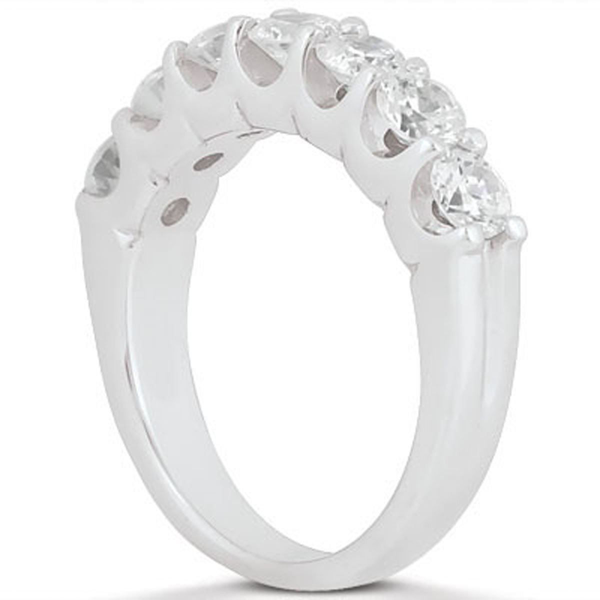 14k White Gold Diamond Scalloped Shared U Prong Setting Wedding Ring Band - Image 2