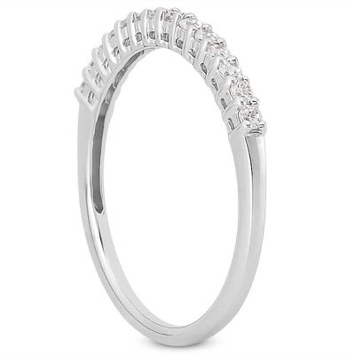 14k White Gold Shared Prong Diamond Wedding Ring Band with Airline Gallery - Image 2