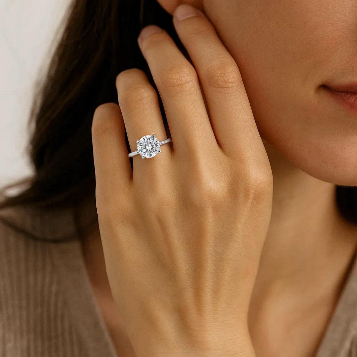3 Carat Round Lab Grown IGI G/VS1 Diamond Solitaire Ring in 14K White Gold - Image 5