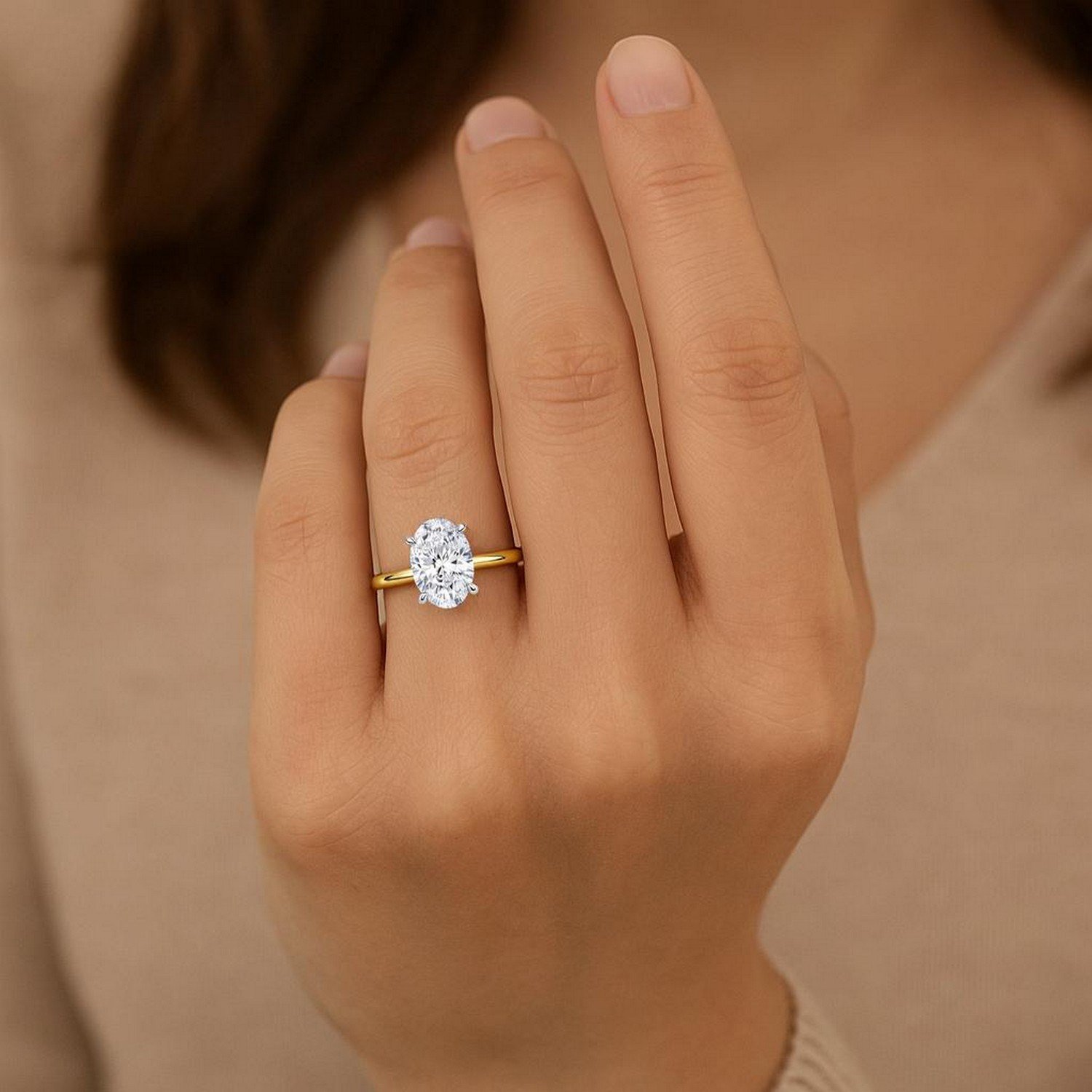 3 Carat Oval Lab Grown IGI G/VS1 Diamond Solitaire Ring in 14K Yellow Gold - Image 4