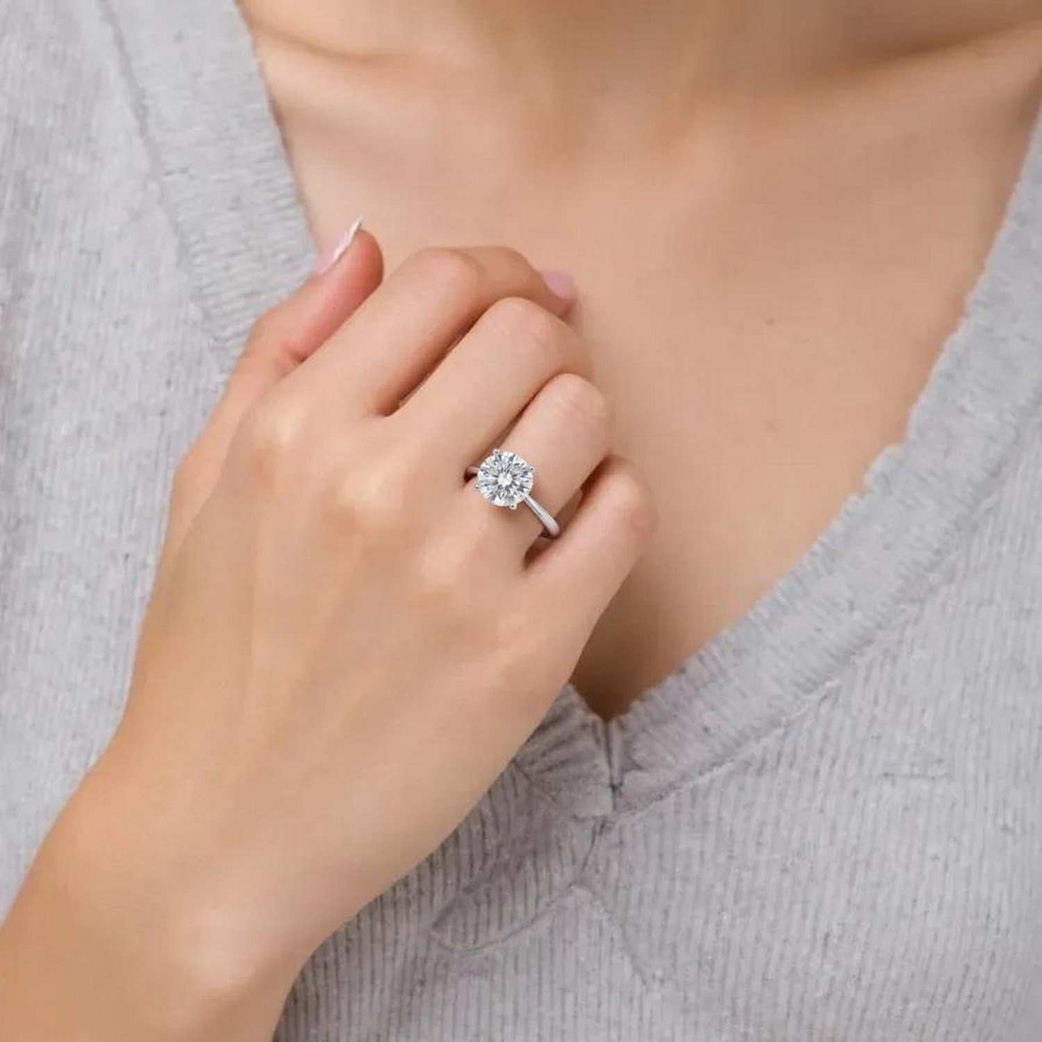1 1/2 Carat Round Lab Grown IGI G/VS1 Diamond Ring in 10K White Gold - Image 5