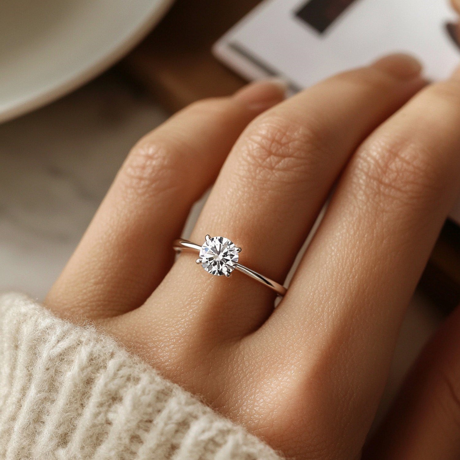 1 1/2 Carat Round Lab Grown IGI G/VS1 Diamond Ring in 10K White Gold - Image 6