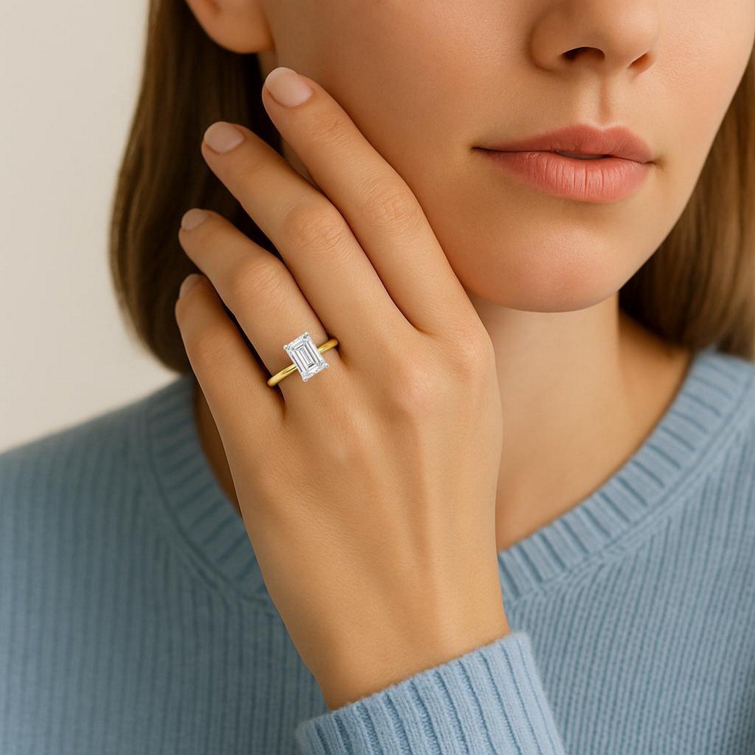 3 Carat Emerald Lab Grown IGI G/VS1 Diamond Solitaire Ring in 14K Yellow Gold - Image 5