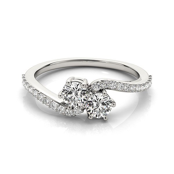 Curved Band Two Stone Diamond Ring in 14k White Gold (3/4 cttw) - Image 3