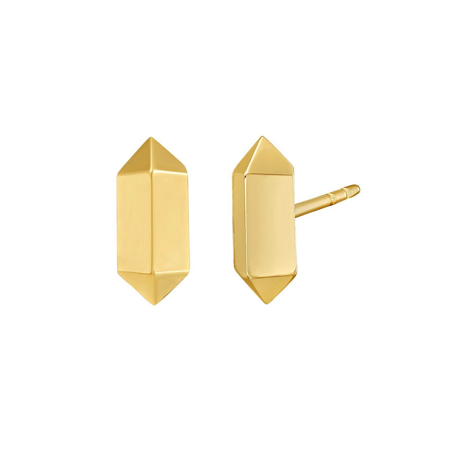 14K Yellow Gold Long Hexagon Post Earrings - Image 2