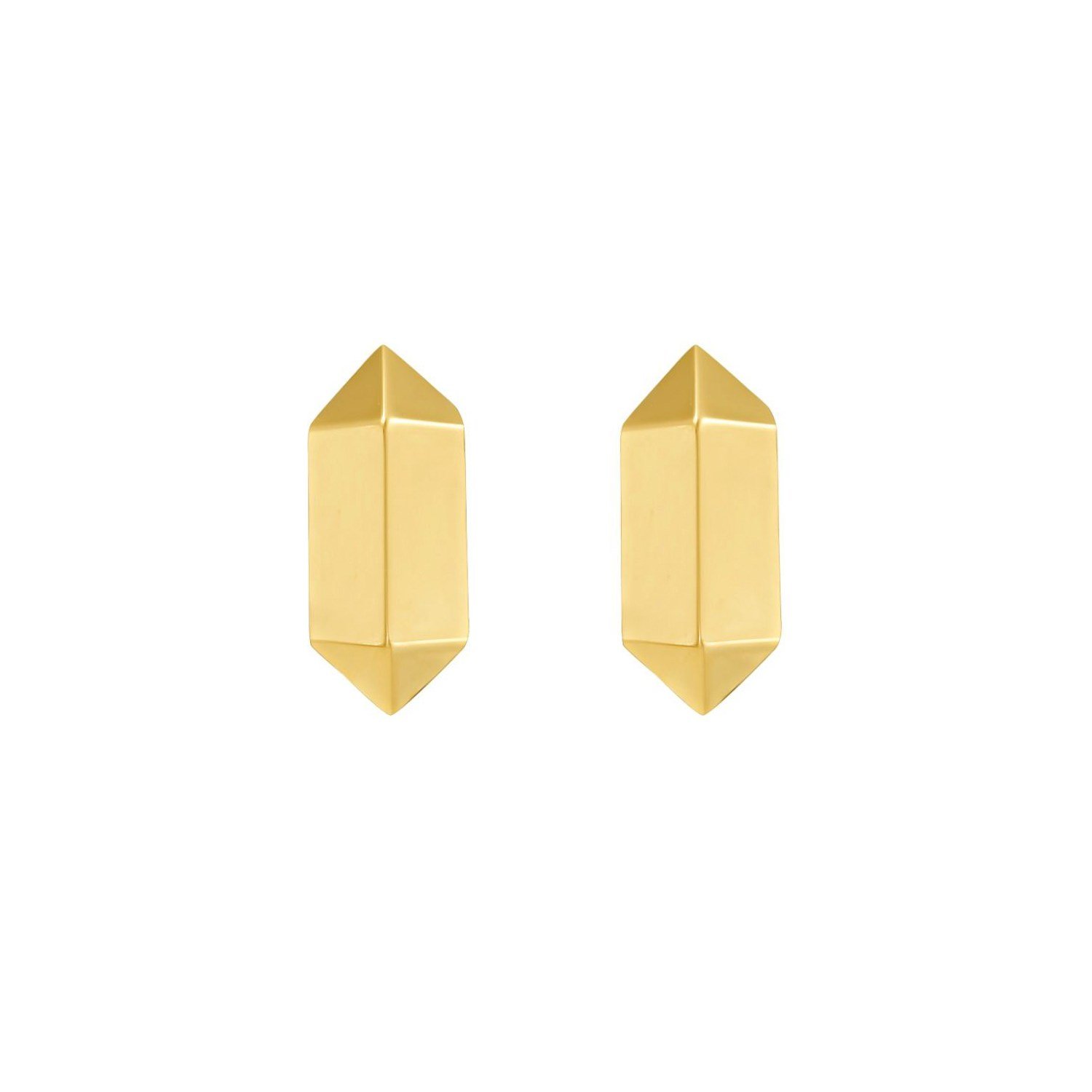 14K Yellow Gold Long Hexagon Post Earrings - Image 3