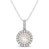Round Shape Halo Diamond Pendant in 14k White and Rose Gold (1/2 cttw)