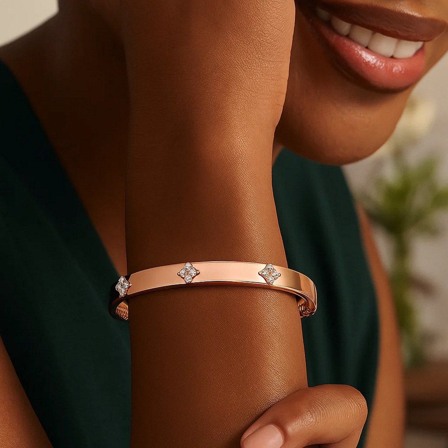 14k Rose Gold Trilogy Diamond Bangle (5.40 mm) - Image 4