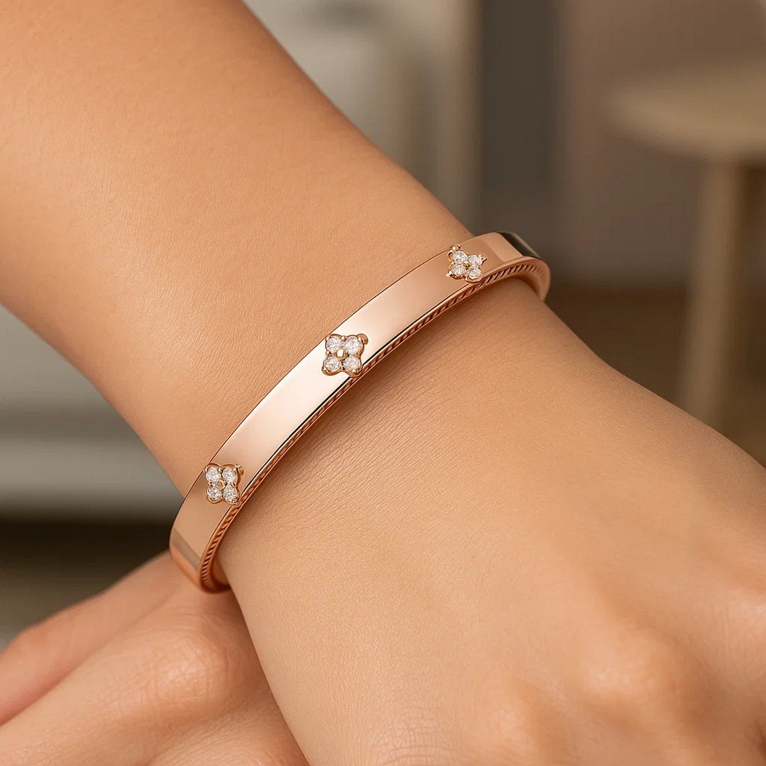 14k Rose Gold Trilogy Diamond Bangle (5.40 mm) - Image 5