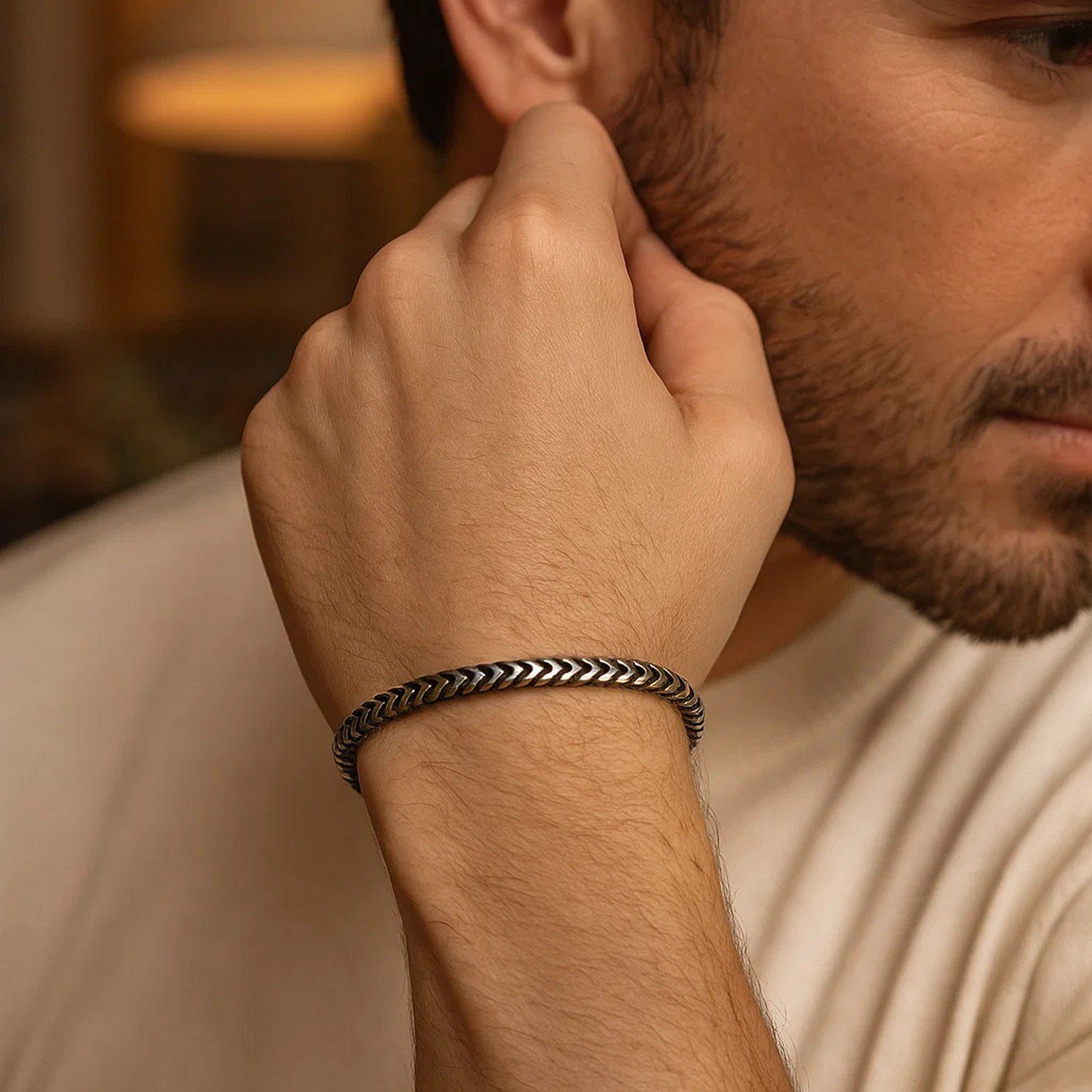 Sterling Silver Gunmetal Finish Franco Link Bracelet (4.60 mm) - Image 4