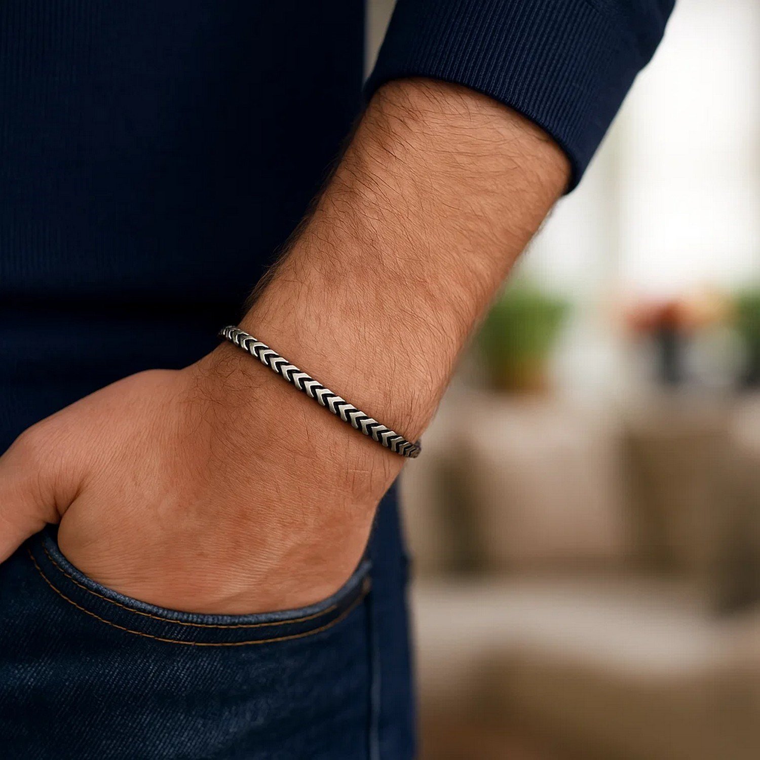 Sterling Silver Gunmetal Finish Franco Link Bracelet (4.60 mm) - Image 5