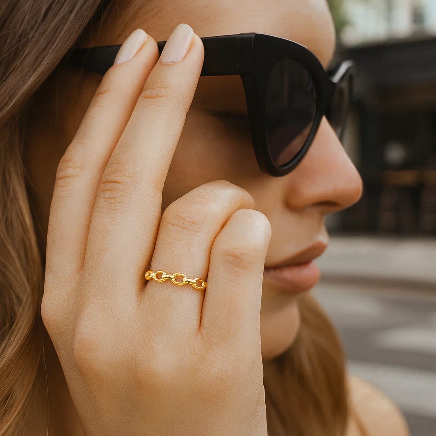 14K Yellow Gold Oval Links Stackable Ring - Image 3