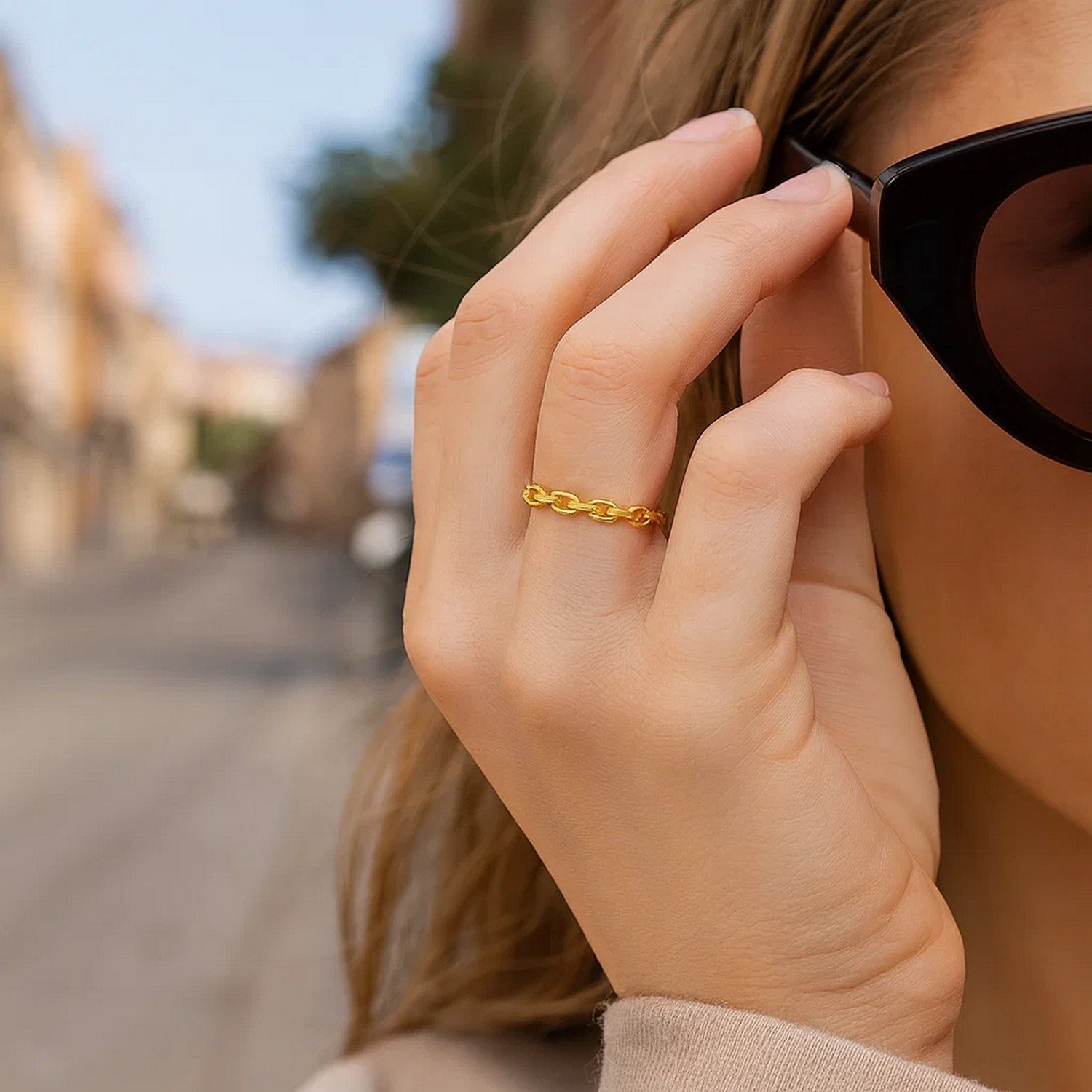 14K Yellow Gold Oval Links Stackable Ring - Image 4