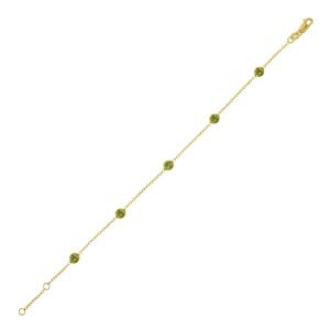 14K Yellow Gold Peridot Station Bracelet