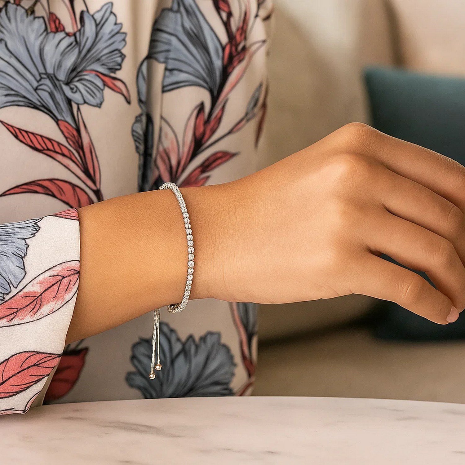 Adjustable Tennis Style Bracelet with Cubic Zirconia in Sterling Silver(4.00 mm) - Image 4