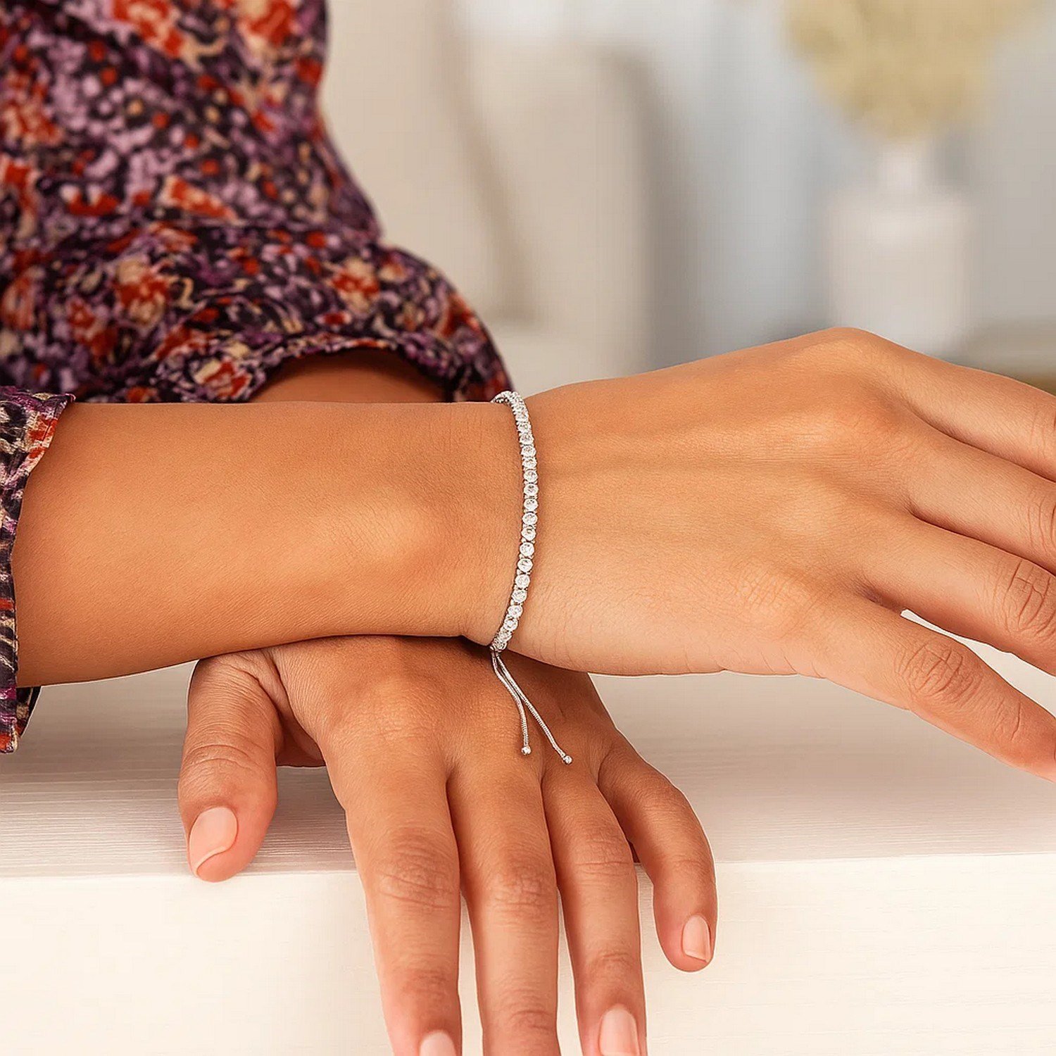 Adjustable Tennis Style Bracelet with Cubic Zirconia in Sterling Silver(4.00 mm) - Image 5
