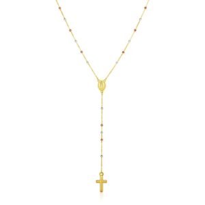 14k Tri Color Gold Lariat Rosary Necklace