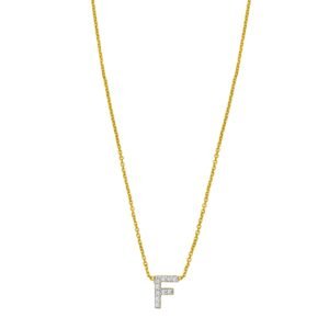 14K Yellow Gold Mini Diamond F Initial Pendant Necklace
