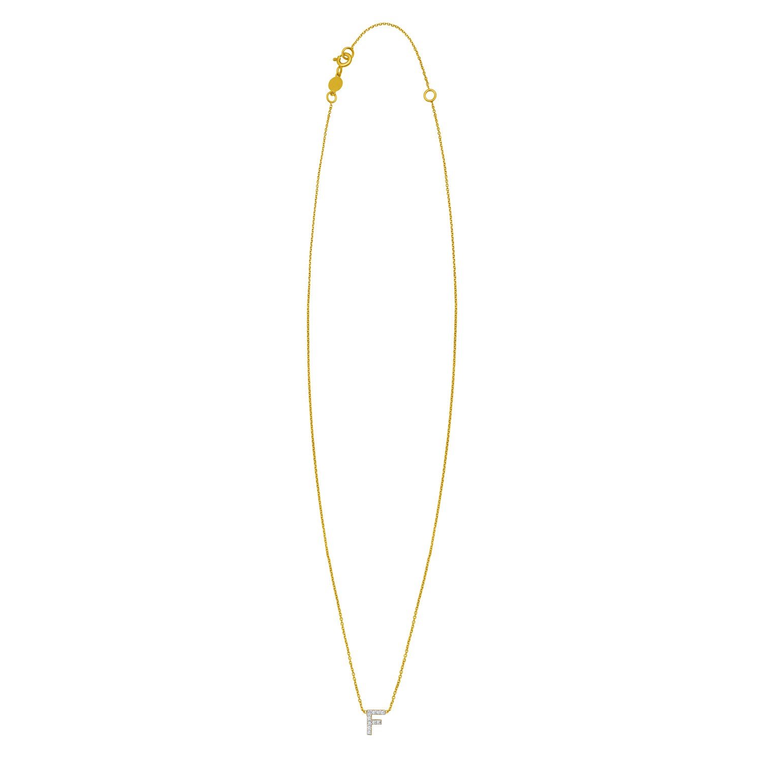 14K Yellow Gold Mini Diamond F Initial Pendant Necklace - Image 2