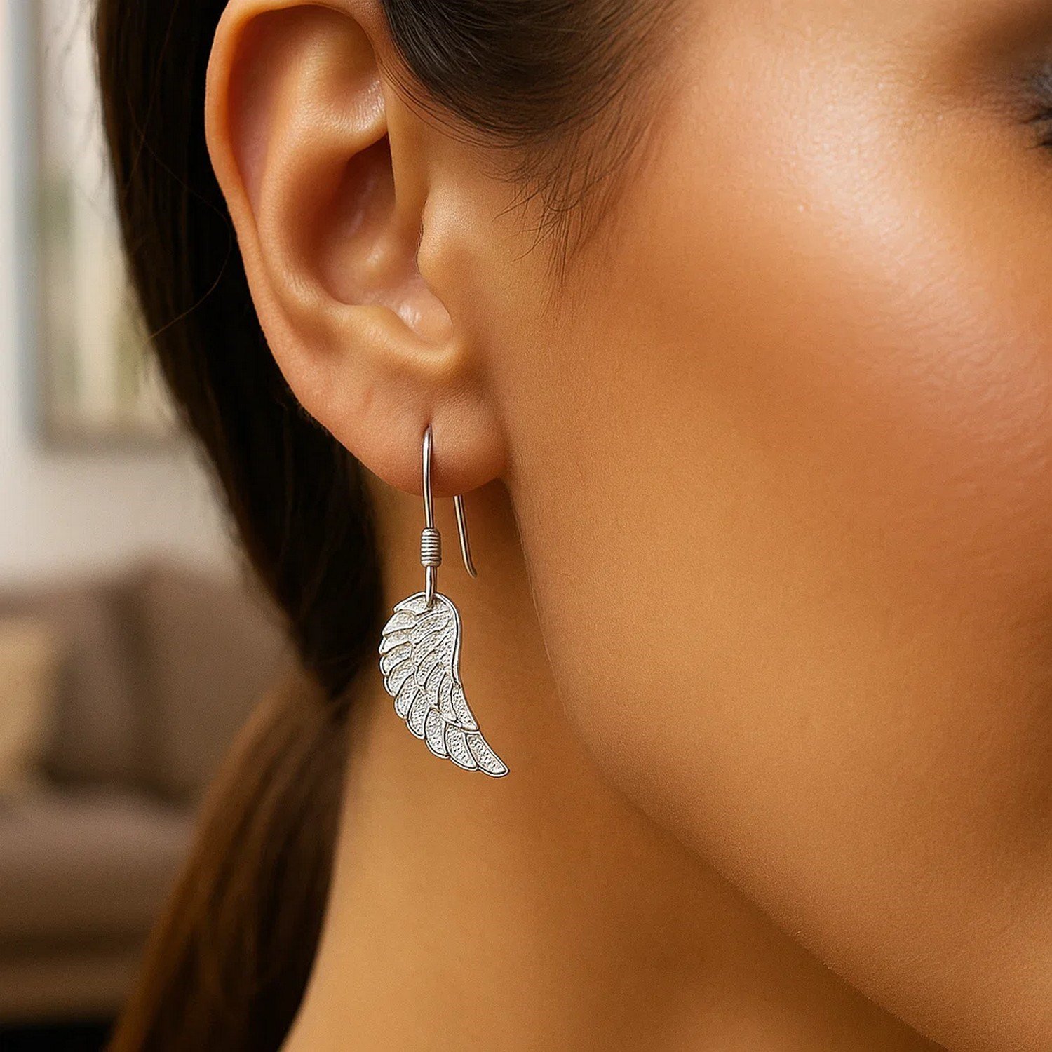 Sterling Silver Textured Angel Wing Earrings - Image 3