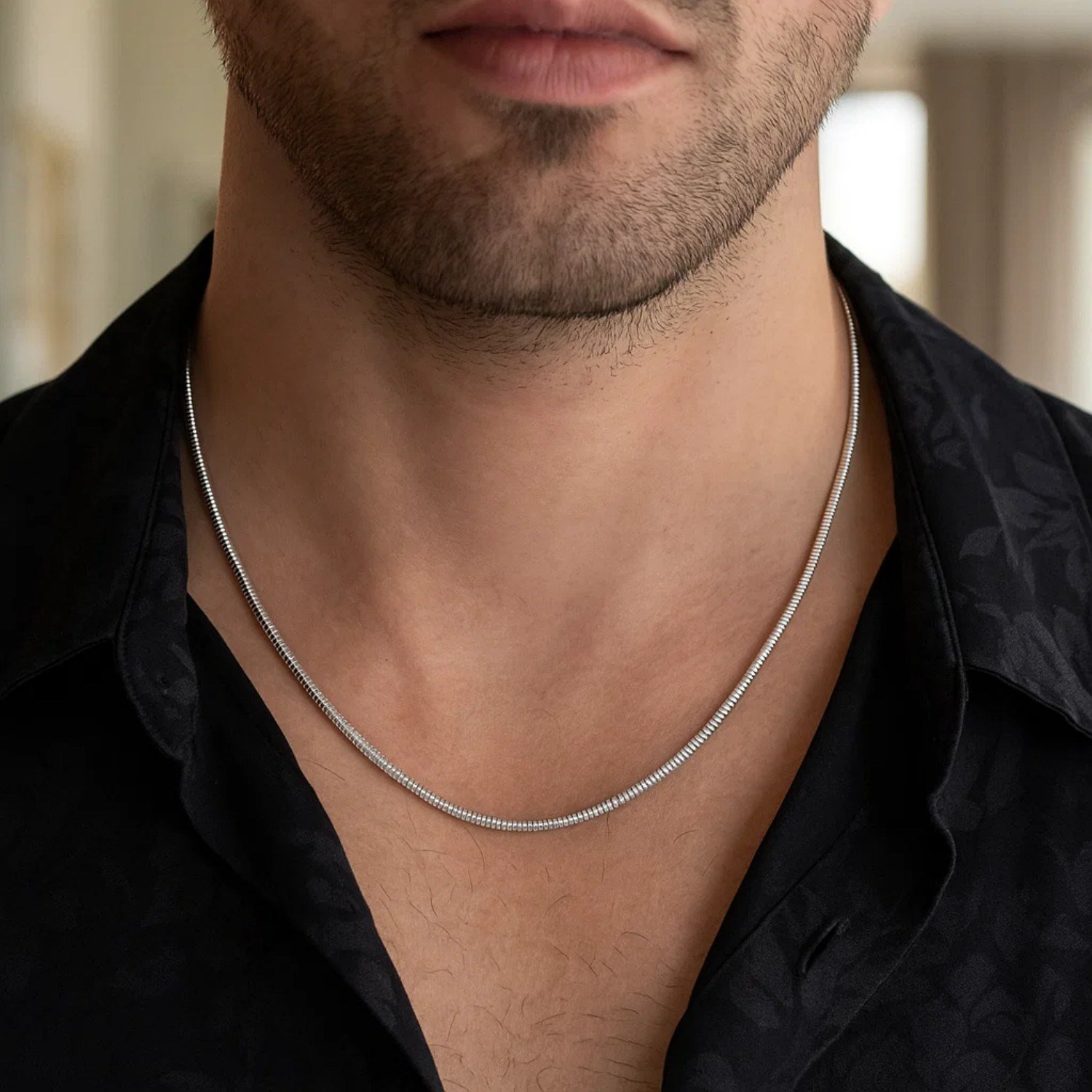 Sterling Silver Rhodium Plated Octagonal Snake Chain (2.40 mm) - Image 7