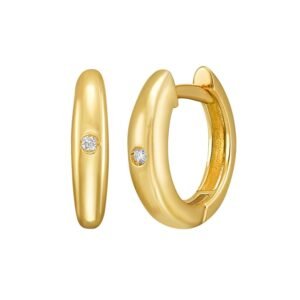 14K Yellow Gold Diamond Small Hoop Earrings