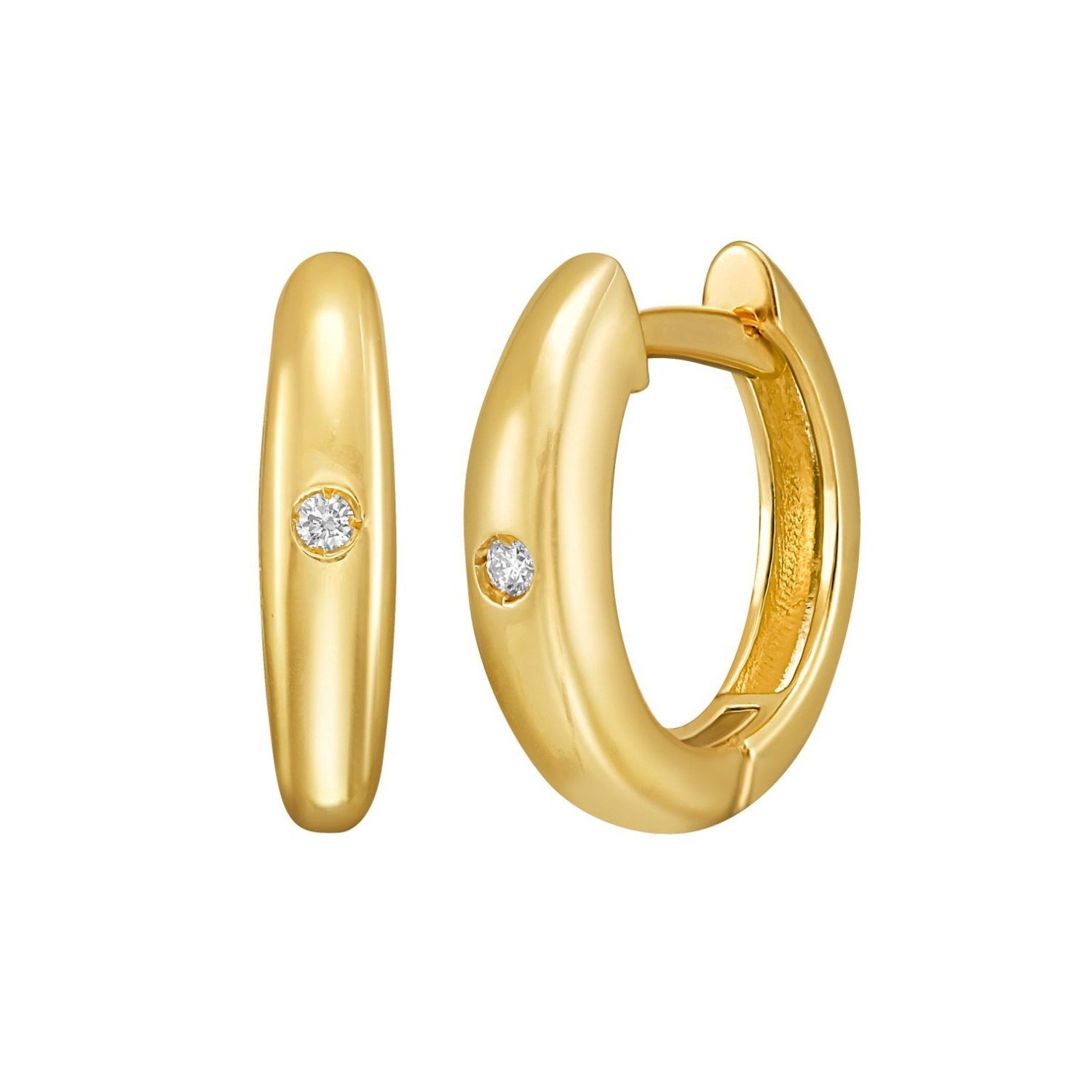 14K Yellow Gold Diamond Small Hoop Earrings