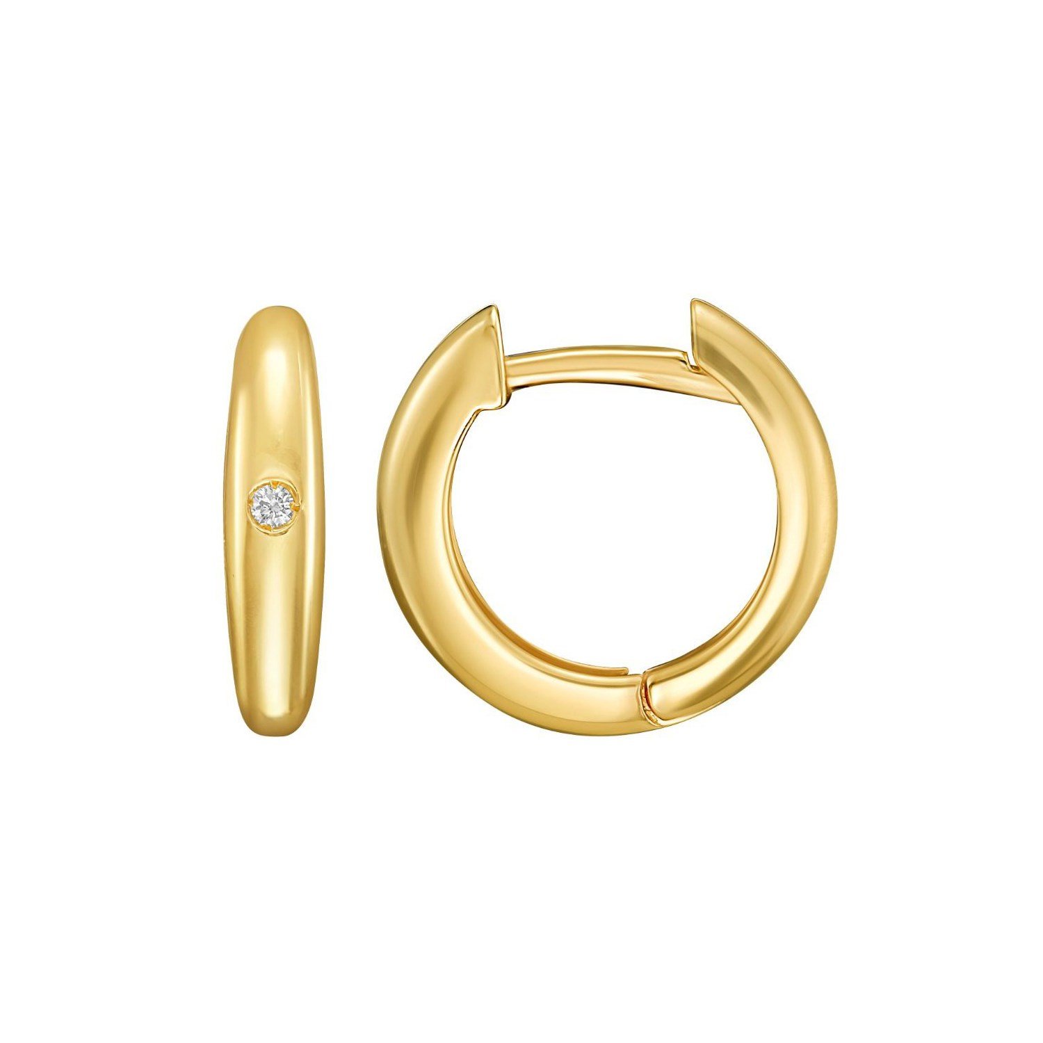 14K Yellow Gold Diamond Small Hoop Earrings - Image 2