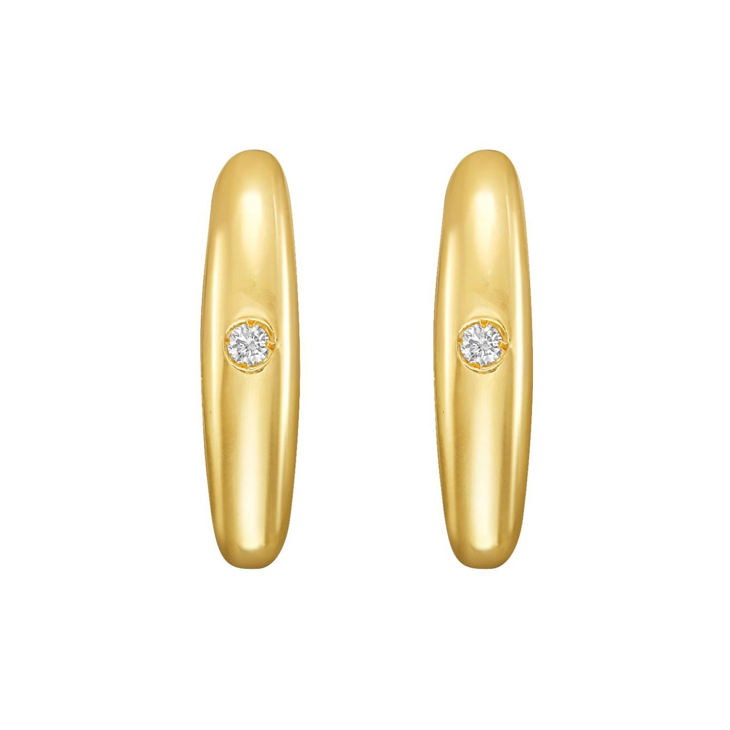 14K Yellow Gold Diamond Small Hoop Earrings - Image 3