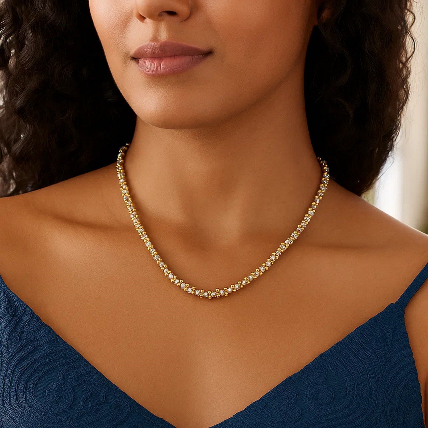 Two Tone Pallina Bead Necklace in 14K Gold - Image 3