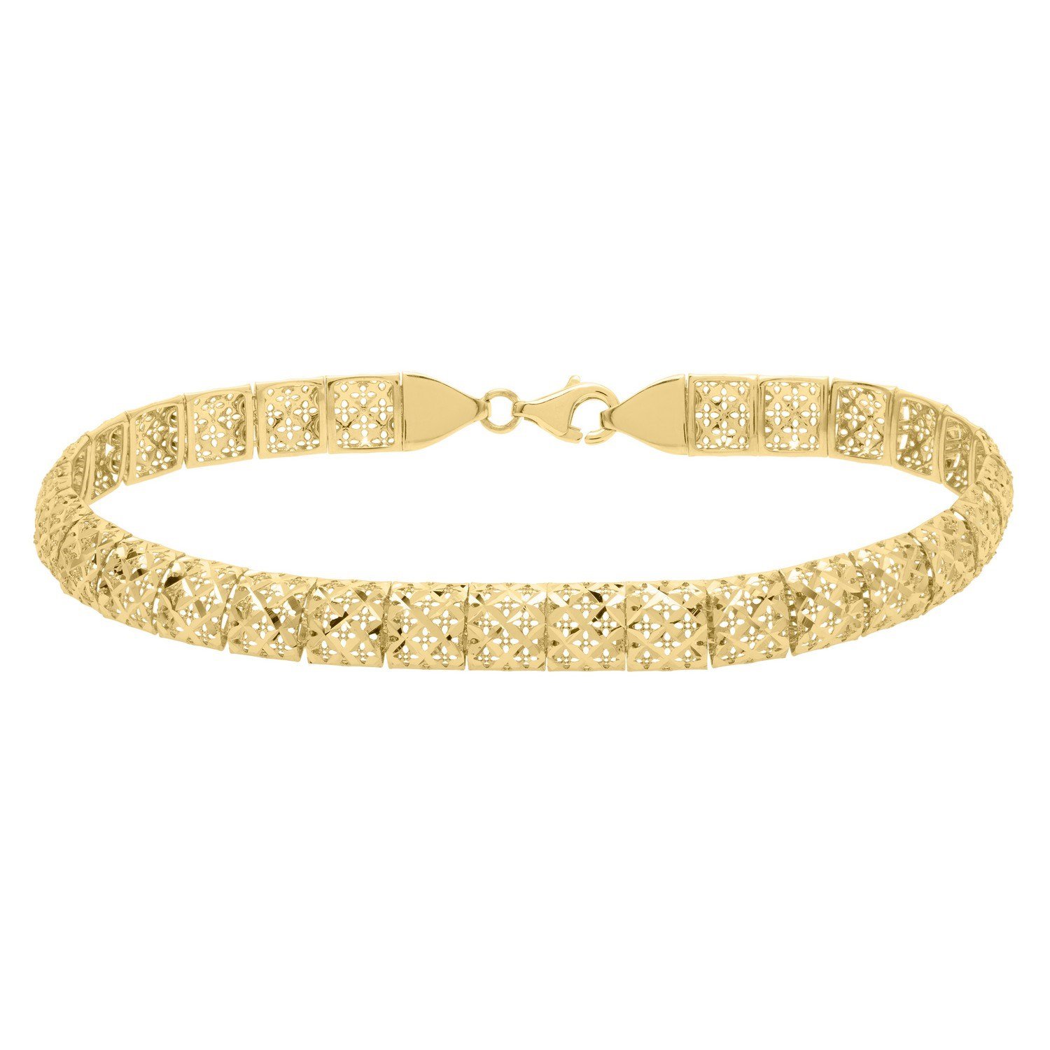 10K Yellow Gold Diamond Cut Square Link Bracelet - Image 3