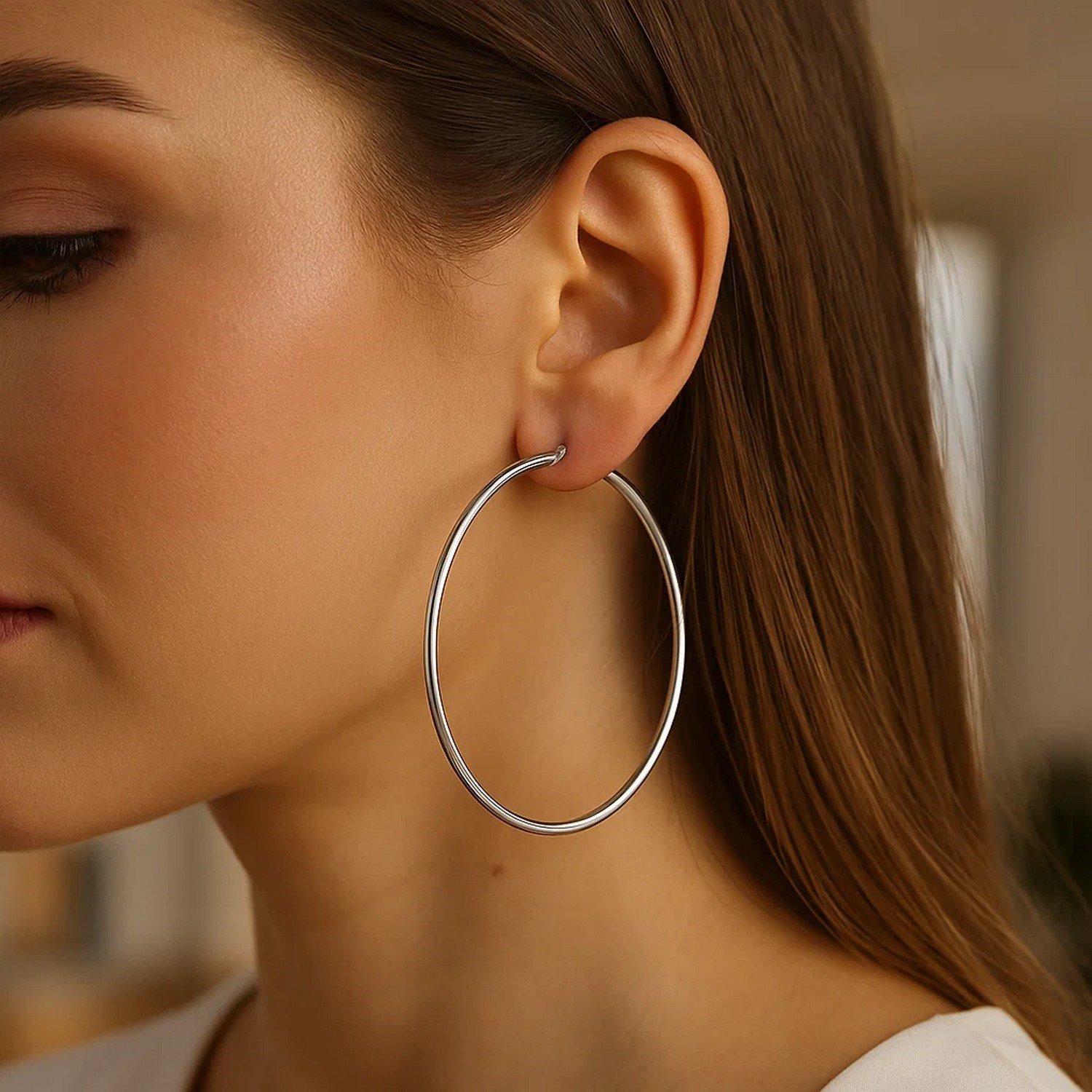 Rhodium Plated Endless Hoop Earrings in Sterling Silver - Image 5