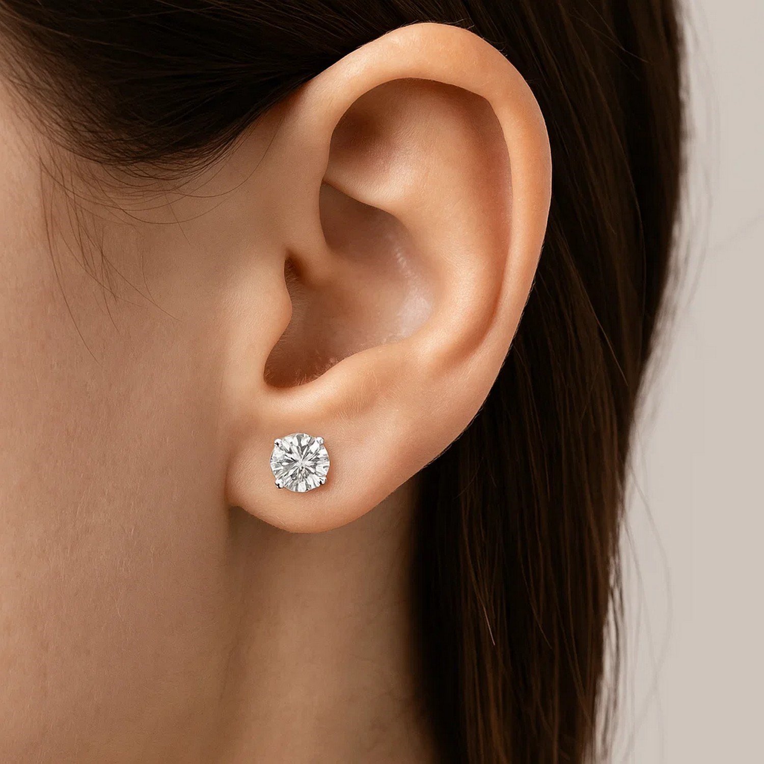 Sterling Silver Stud Earrings with White Hue Faceted Cubic Zirconia(7mm) - Image 2