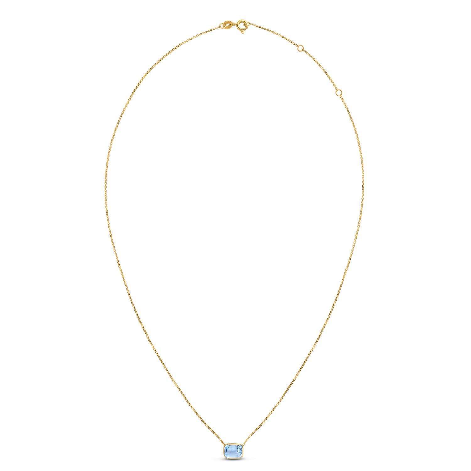 14K Yellow Gold Emerald Cut Blue Topaz Necklace