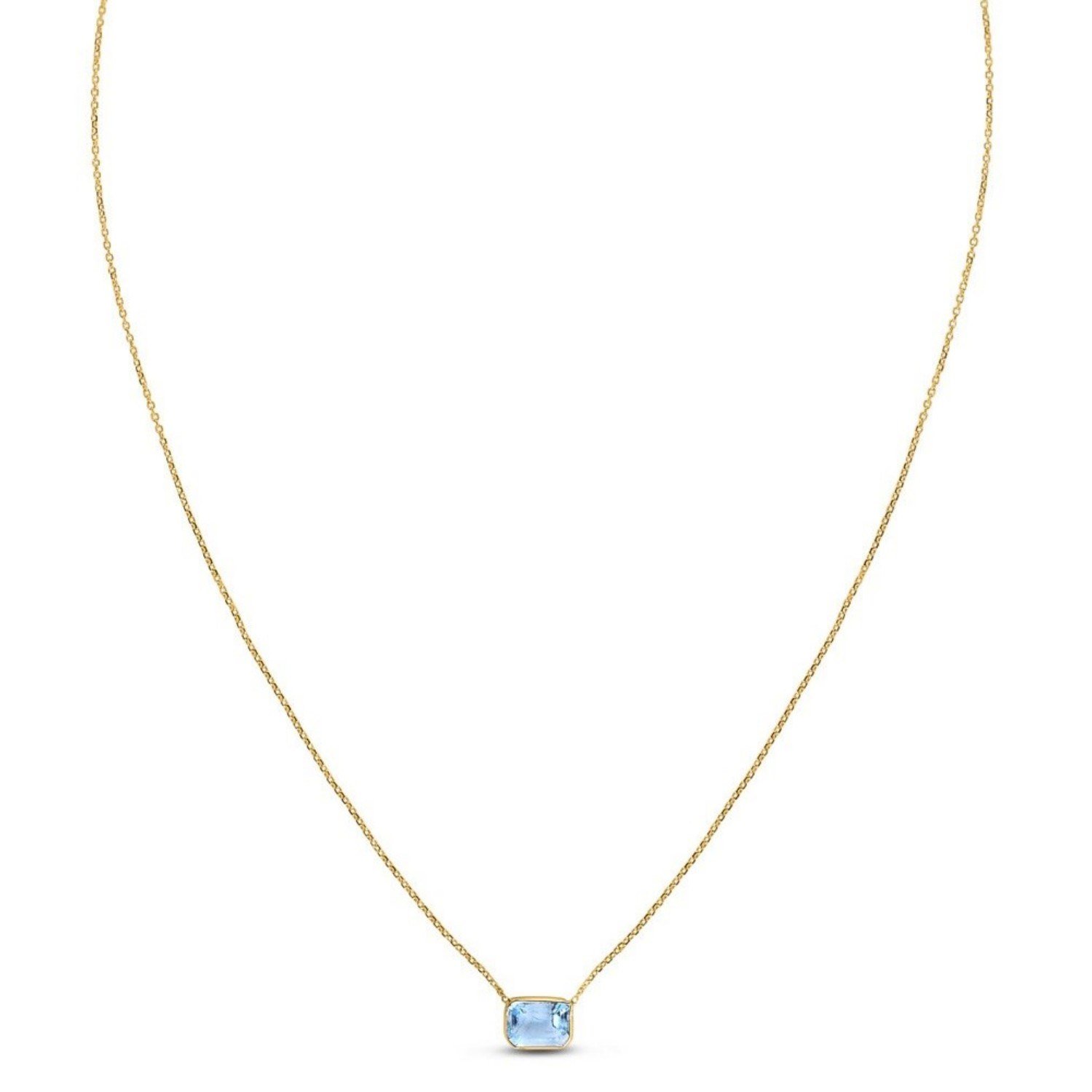 14K Yellow Gold Emerald Cut Blue Topaz Necklace - Image 2