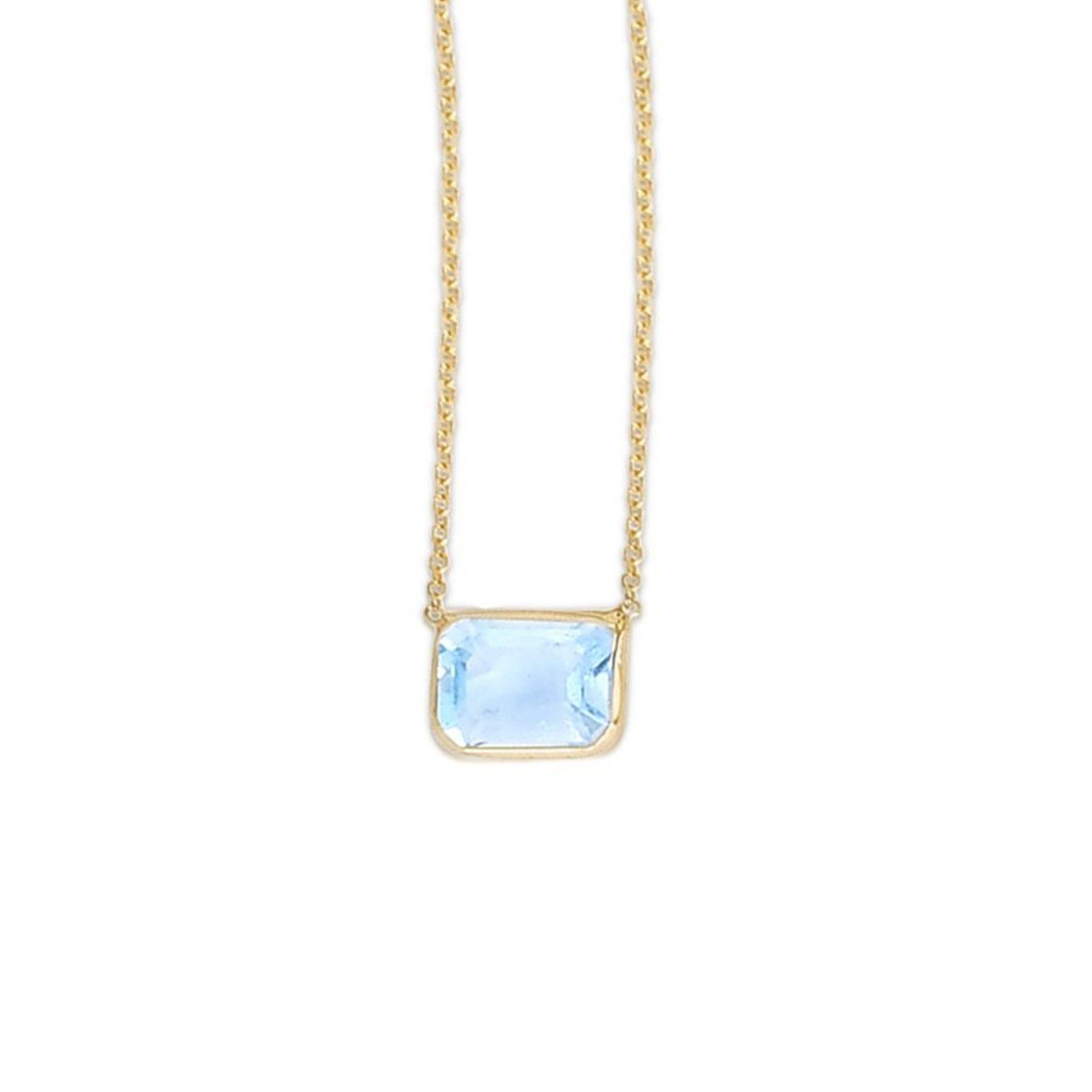 14K Yellow Gold Emerald Cut Blue Topaz Necklace - Image 3
