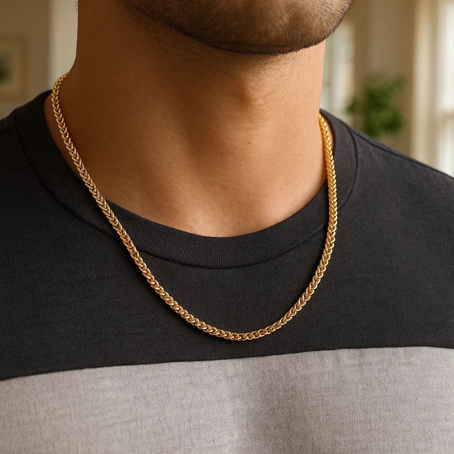 Sterling Silver Yellow Gold Plated Diamond Cut Franco Chain (3.80 mm) - Image 6