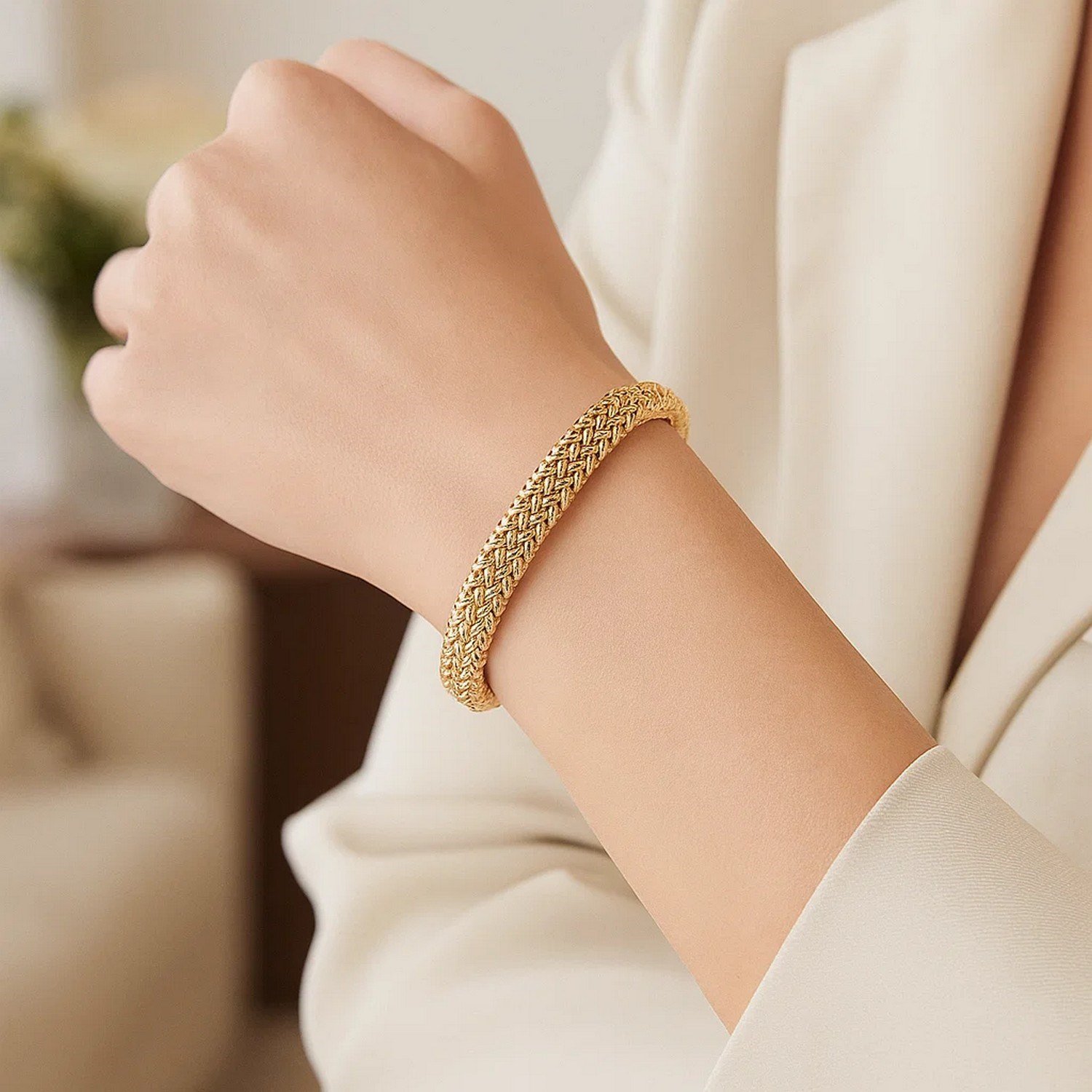 14k Yellow Gold High Polish Thick Braided Bracelet (8.80 mm) - Image 2