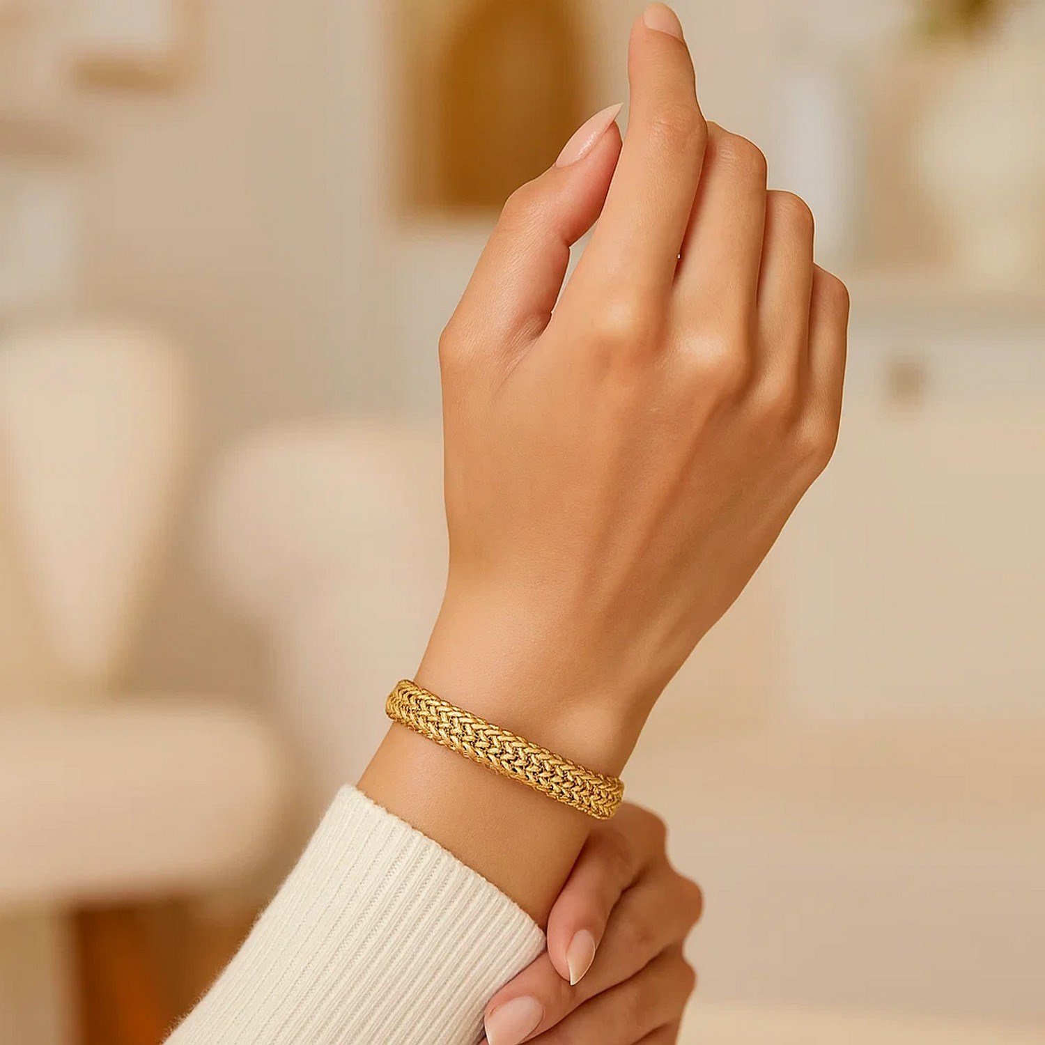 14k Yellow Gold High Polish Thick Braided Bracelet (8.80 mm) - Image 3