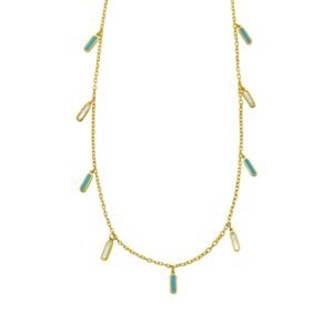 14K Yellow Gold Turquoise And MOP Inlay Station Necklace