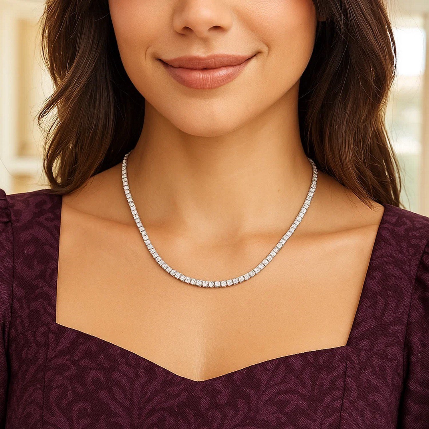 Sterling Silver Rhodium Plated CZ Tennis Necklace - Image 4