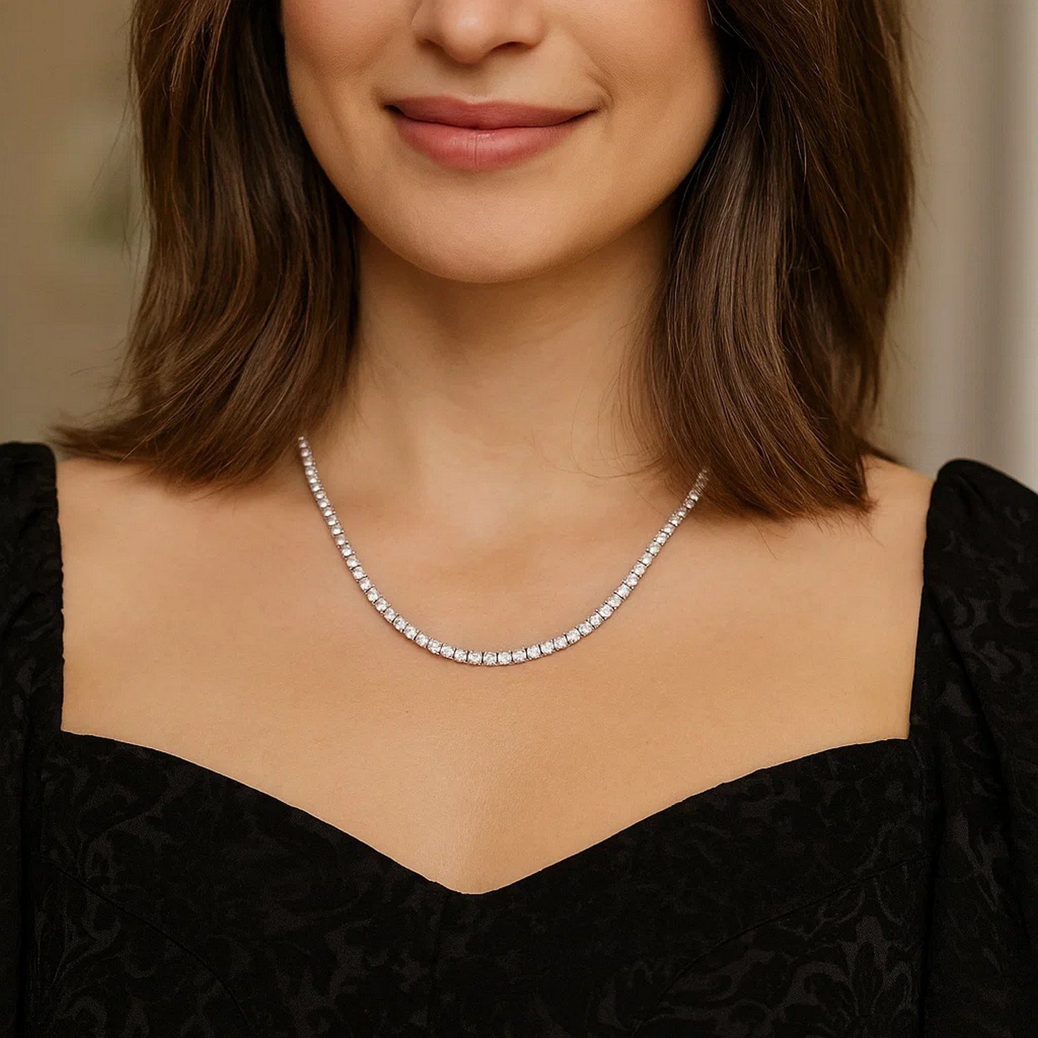 Sterling Silver Rhodium Plated CZ Tennis Necklace - Image 5
