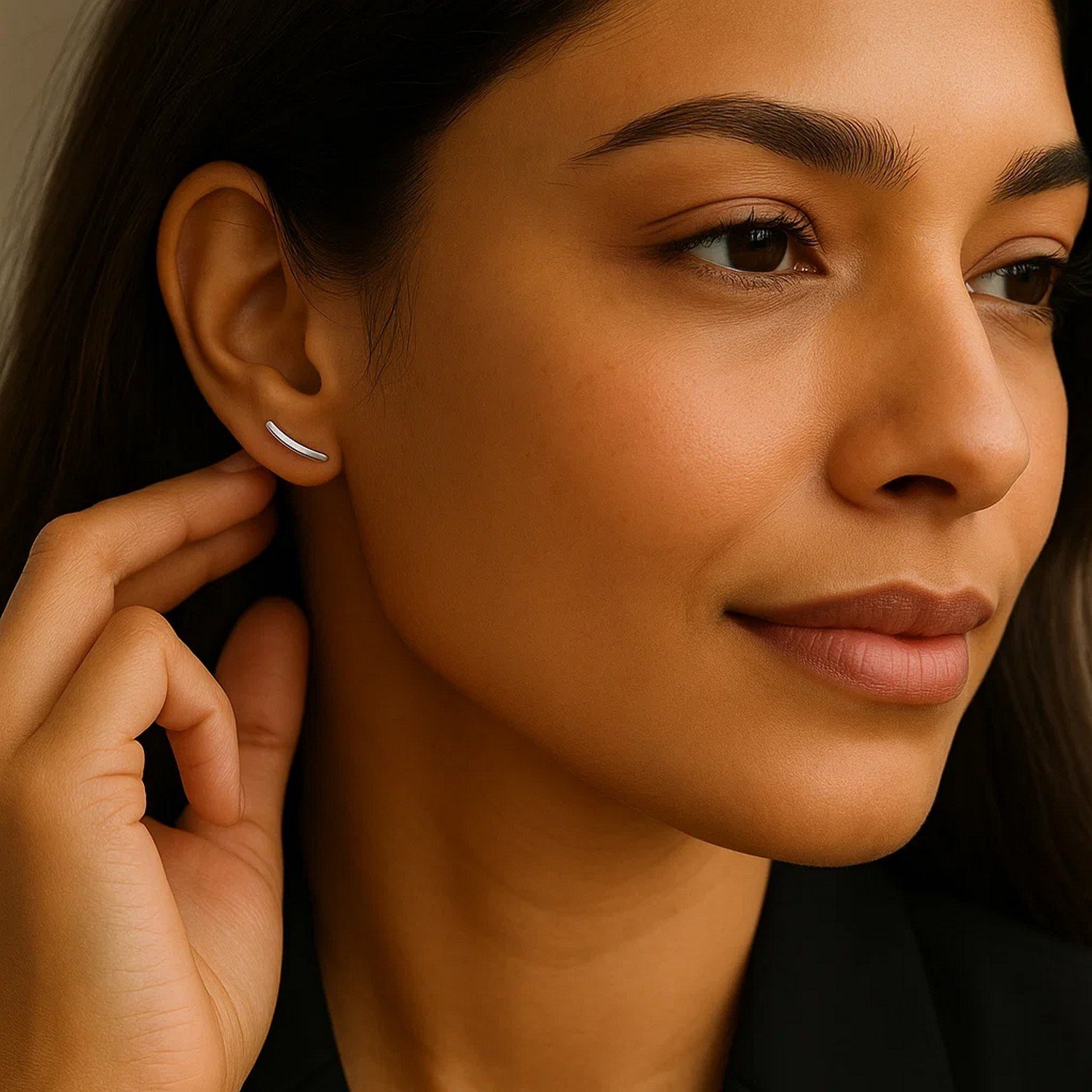 14k White Gold Curve Climber Post Earrings - Image 4