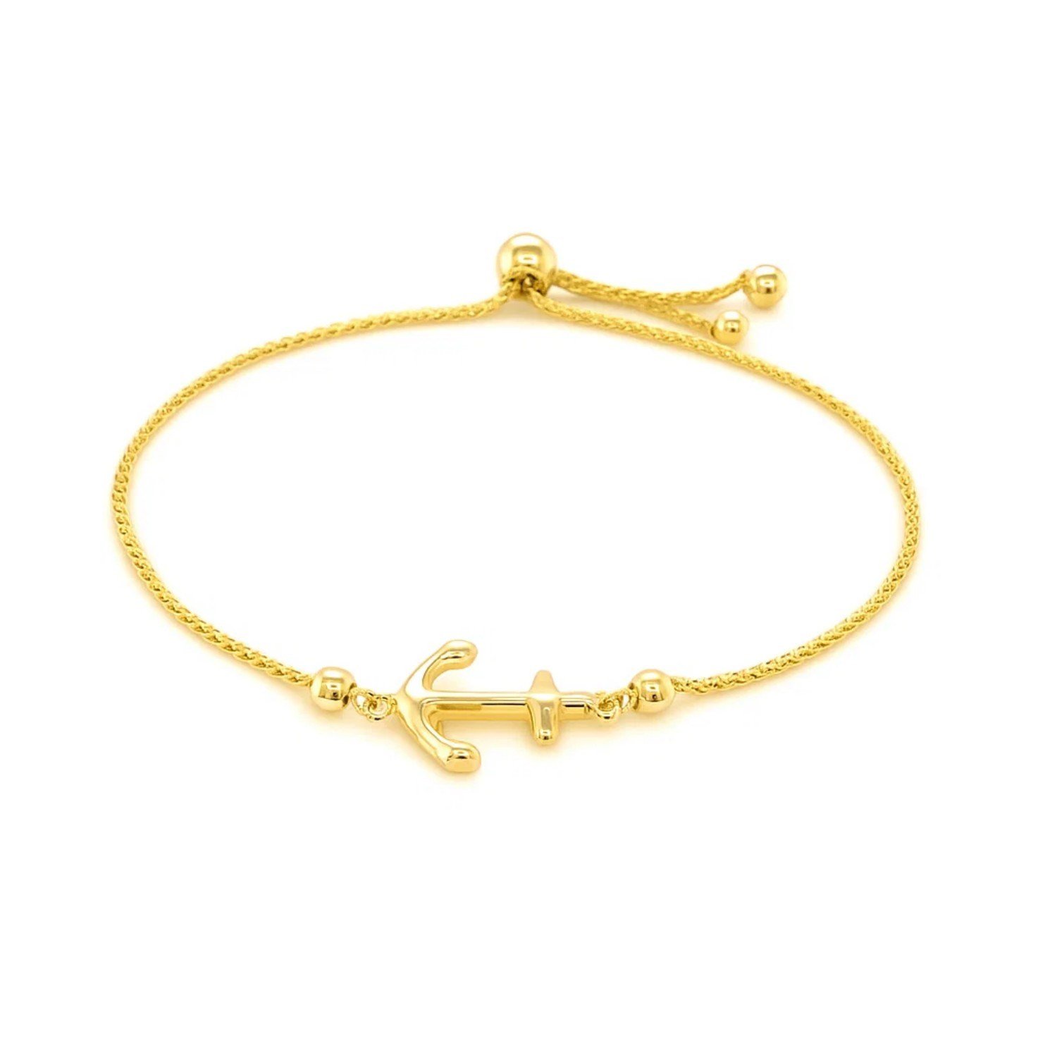 14k Yellow Gold Anchor Design Adjustable Lariat Bracelet - Image 2