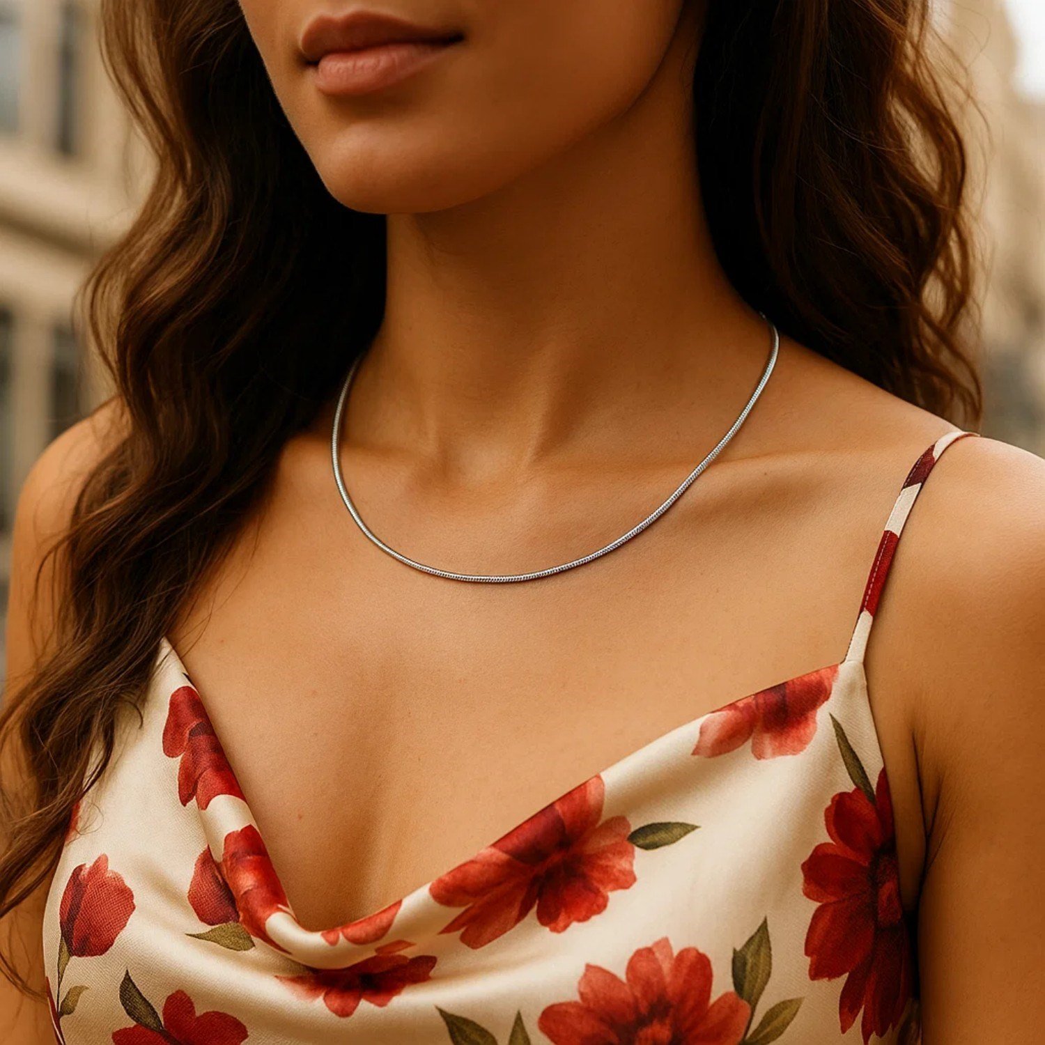 Sterling Silver Round Omega Style Chain Necklace with Rhodium Plating (1.55mm) - Image 5