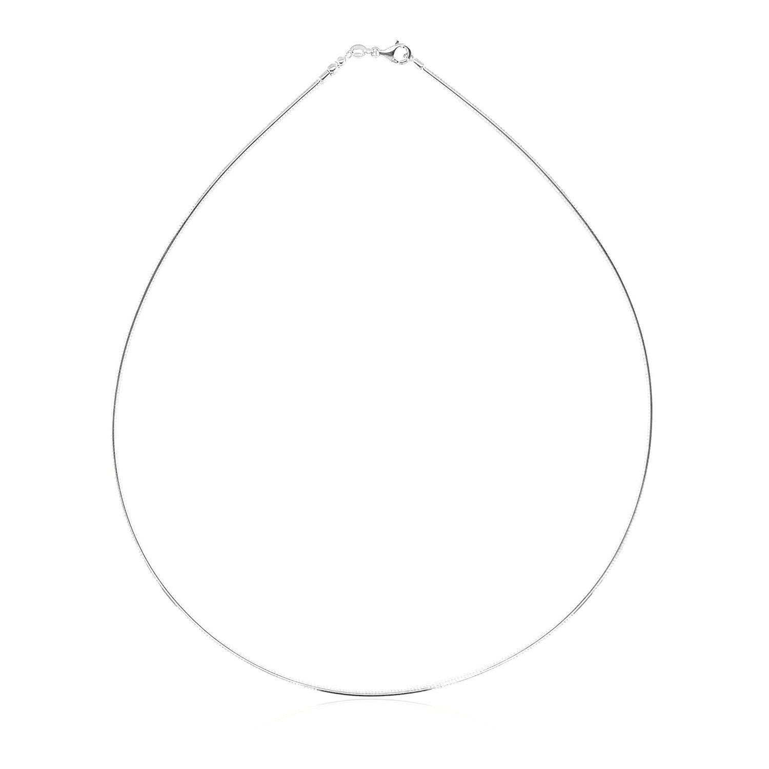 Sterling Silver Round Omega Style Chain Necklace with Rhodium Plating (1.55mm) - Image 6