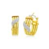 14K Yellow Gold Triple Row Diamond Omega Hoop Earrings