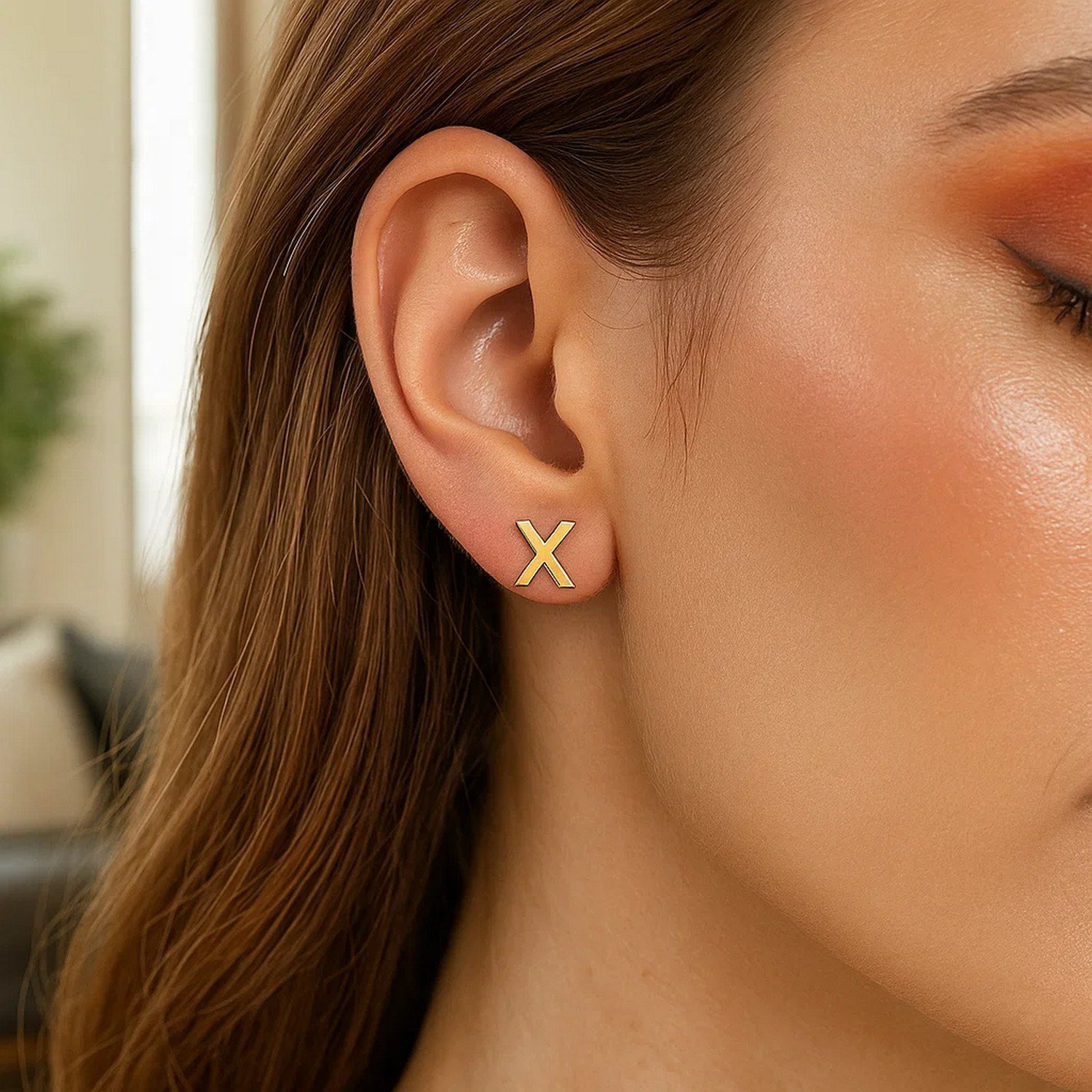 14K Yellow Gold Yours Truly Initial X Stud Earrings - Image 3