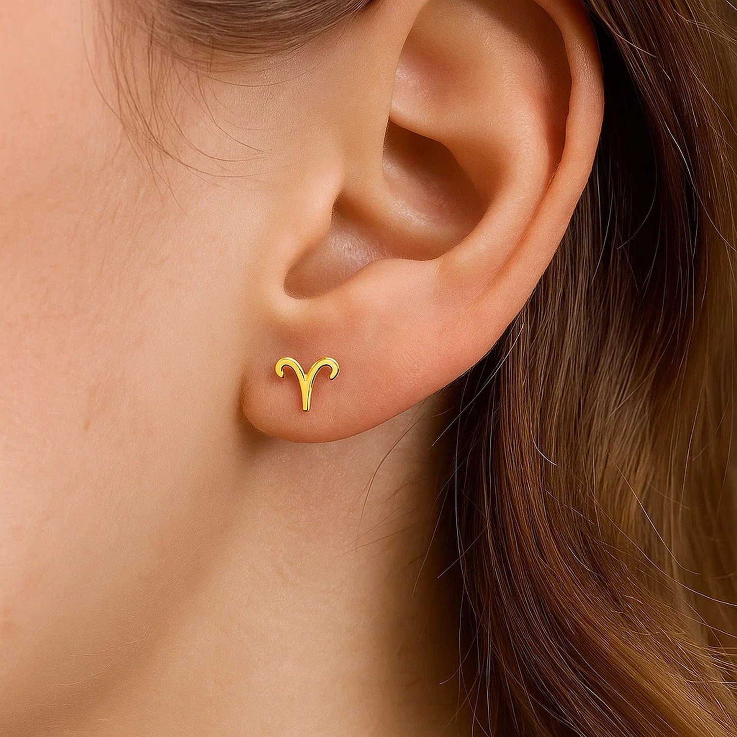 14K Yellow Gold Aries Stud Earrings - Image 3