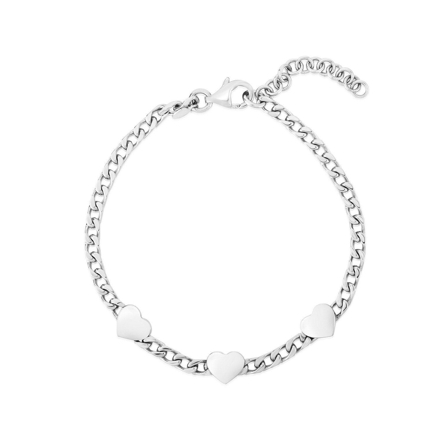 Sterling Silver Rhodium Plated Heart Chain Bracelet - Image 2